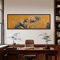 Tableau suspendu artisanal en laiton Lotus Koi avec cadre en noyer pour la décoration du salon, de la salle à manger, du bureau ou de l'hôtel