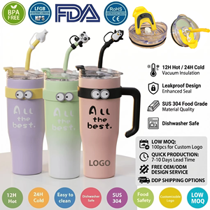 Vaso Térmico Personalizado con Diseño Kawaii de 40 oz, con Asa y Pajita, Apto para Lavavajillas, Antiderrames, Regalo para Niños Escolares - Product Image 1