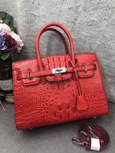 Sac à main en cuir de crocodile véritable, sacoche rouge à poignée supérieure, sac à main avec fermoir torsadé argenté, sac à bandoulière amovible - Product Image 3