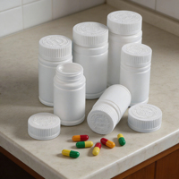 Flacon de stockage pharmaceutique rond en plastique pour pilules et comprimés, avec bouchon sécurité enfant, disponible en 100ml, 120ml, 150ml, 225ml, 300ml