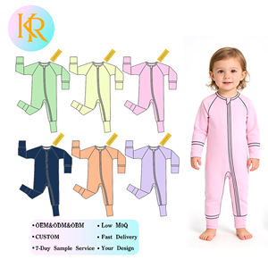 Kerui 2026 Baby Bambus Einfarbige Reißverschluss-Pyjamas Hersteller Individuelles Marken- und Logo-Design Baby Langarm-Bambus-Reißverschluss-Strampler - Product Image 1