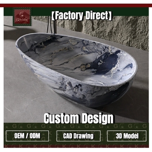 Bañera Independiente Moderna GOLDKING de Mármol Azul Grisáceo con Borde Liso, Diseño Hueco Pulido y Fabricación Personalizada OEM - Product Image 1