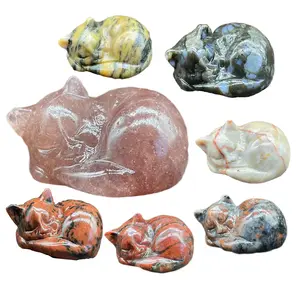 Wholesale Natural Crystal Stone Animal Carvings Meditation Quartz Gemstone Cat Crystal Carvings