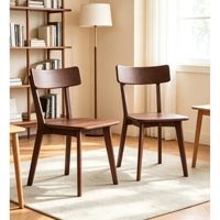 Chaise de salle à manger à dossier courbé en bois de caoutchouc massif avec assise en bois massif, style Mid-Century et pieds coniques, mobilier contractuel en gros
