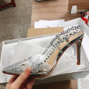 Talons aiguilles cloutés transparents sexy à lanières pour femmes - Product Image 6