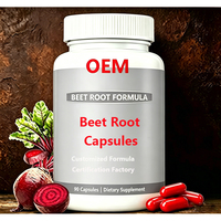 Capsules de poudre de betterave à usage OEM, certifiées GMP, supplément nutritionnel à base de racine de betterave, 60/90/120 capsules