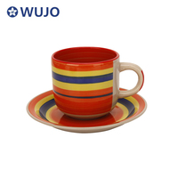 Tasse et soucoupe en céramique bon marché 12 pièces Tasses à thé et soucoupes en grès peintes à la main