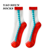 Bas de soie en dentelle Sexy OEM pour femmes, chaussettes transparentes noires, rouges, blanches, personnalisées pour printemps et été