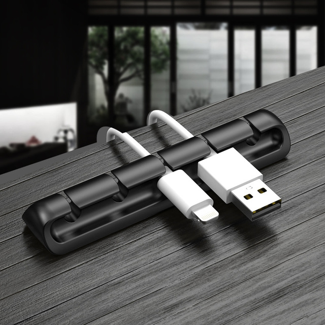 Silicone Cable Organizer Desktop Desk Cable Winder USB Adhesive Wire Clips Tips Storage Black Cable Organizer