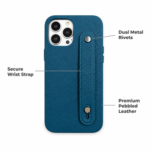 Custodia per <span class=keywords><strong>iPhone</strong></span> in Vera Pelle con Cinturino da Polso Sicuro, Doppio Rivetto, Bordo Rivestito in Pelle con Texture Martellata, Sottile e Antiurto - Product Image 2