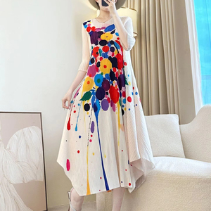 Vestido Midi Plisado Tejido de Moda para Mujer, Transpirable, con Cintura Natural, Diseño de Dobladillo Irregular Ecológico - Product Image 1