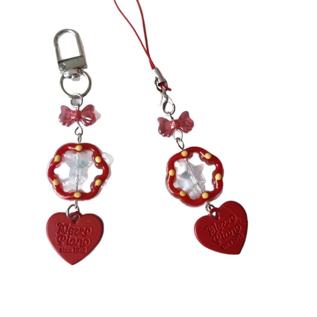 AM Sweet Bow Heart Keychain Bag Charm Phone Chain Acrylic Lanyard Fresh and Sweet
