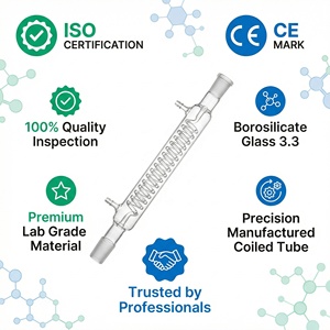 Condensador <span class=keywords><strong>Graham</strong></span> de Vidrio Borosilicato Premium con Tubo Interno Enrollado, Junta Estándar, para Destilación por Reflujo en Química - Product Image 5