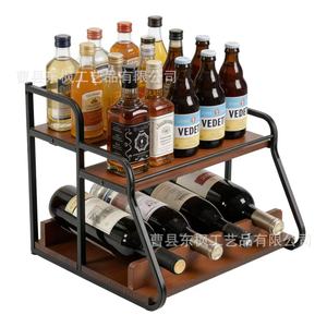 Double Layer Wooden Wine Rack With Iron Frame For Desktop Storage And <b>Kitchen</b> Organization - Product Image 4