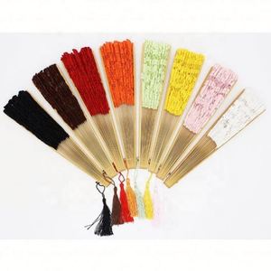 High Quality Chinese Embroidery 27Cm Length Wedding Favor Multi-color Lace Plastic Folding <b>Hand</b> <b>Fans</b> Tassel Dragon Design - Product Image 4