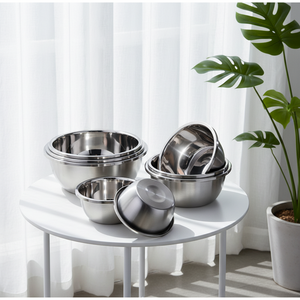 Tigela de Salada Multiuso Sustentável em Aço Inoxidável Polido, Tigela Profunda para Sopa, Utensílios para Uso Doméstico - Product Image 1