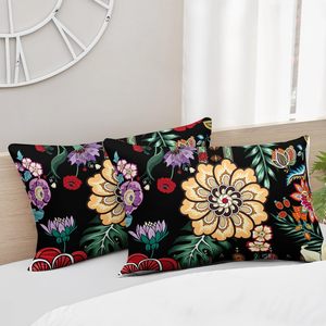 Ensemble de couette 3 pièces de style ferme bohème de haute qualité imprimés floraux Paisley sur microfibre noire pour toutes les saisons à utiliser à la maison - Product Image 4