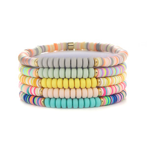 Colorful Polymer Clay <b>Bracelets</b> Women's Bohemian Style Elastic <b>Rope</b> Beach Jewelry 5 Piece Pack - Product Image 5