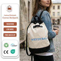 Sac à dos en toile de coton durable de qualité supérieure avec logo personnalisé, OEM ODM, design bicolore simple, poignée supérieure, sac à dos décontracté portable avec cordon de serrage