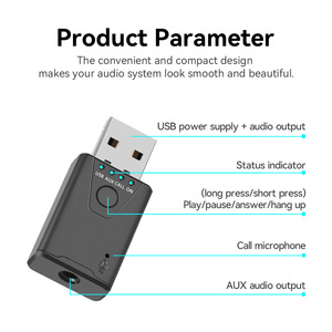<span class=keywords><strong>Adaptador</strong></span> USB BT <span class=keywords><strong>5</strong></span>.4 de 3.<span class=keywords><strong>5</strong></span> mm Auxiliar Inalámbrico de Música Estéreo <span class=keywords><strong>para</strong></span> Automóvil y <span class=keywords><strong>PC</strong></span>, Receptor de Audio Inalámbrico de Salida Dual con Micrófono - Product Image 5