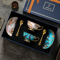 Ensemble de tasses à café et soucoupes en céramique de style européen strictement sélectionné, style pastoral, luxe léger, rétro, haut de gamme, boîte cadeau exquise, PC