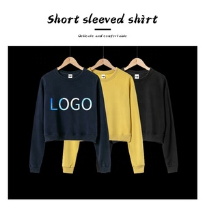 Pulls courts personnalisés vert et marron unis pour femmes, sweats à capuche et pulls ras du cou pour femmes, vente en gros - Product Image 4