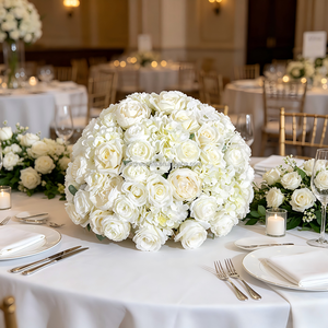 Centros de Mesa de Rosas Blancas Artificiales Hechas a Mano, Centros de Mesa para Bodas, Bola de Flores con Orquídeas y Hiedra - Product Image 1