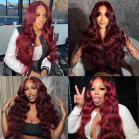 Perruque Clj en Cheveux Vierges avec Dentelle Transparente pour Femme # Perruques Body Wave 99J 13X4 12A Vietnam pour femmes