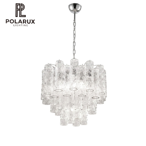Lustre moderne en verre tubulaire, <span class=keywords><strong>suspension</strong></span> métallique de luxe, effet vague d'eau, Art Déco, pour villa, hall d'hôtel, lampe de projet design à étages - Product Image 1