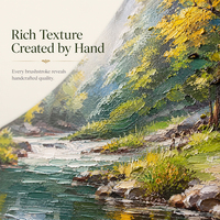 Peinture à l'huile peinte à la main Rayons de soleil lumineux de la forêt Cerf Rivière Lumière dorée Rayons crépusculaires Scène forestière Toile Art mural