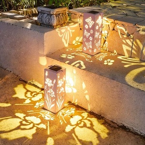 Portátil impermeable Ip65 <span class=keywords><strong>Solar</strong></span> Led mariposa Rosa flor proyección jardín lámpara colgante linterna para paisaje al aire libre - Product Image 2