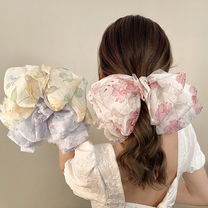 Pince à cheveux en mousseline de soie accessoire de cheveux haut de gamme pince à ressort à nœud floral vêtements de tête pour femmes - Product Image 1