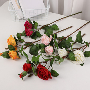 Artificial Roses 3 Heads Silk Flower Handmade Moisturizing Feel Valentine'S Day Wedding Home Decor - Product Image 2