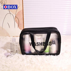 Bolsa de Maquillaje Portátil para Mujer Obox, Gran Capacidad, Impermeable, Bolsa de Aseo de Viaje, Rectangular, Negra, Diseño de Letras en Color Sólido - Product Image 1