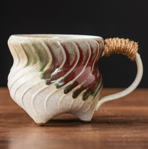 Tazza in Ceramica Creativa a 3 Gambe con Texture a Spirale, Tazza da Tè in Ceramica con Smalto Reattivo e Manico a Corda per <span class=keywords><strong>Caffè</strong></span> e Tè - Product Image 3