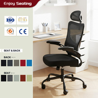 Chaise de bureau en maille noire à dossier haut avec appui-tête réglable, accoudoirs rabattables, vérin à gaz classe 3, pivotante, pour bureau à domicile