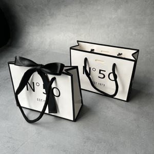 Custom Black Border Paper Bags with Ribbon Bow - Elegant Packaging for Cosmetics & Jewelry For Small Business - Product Image 3