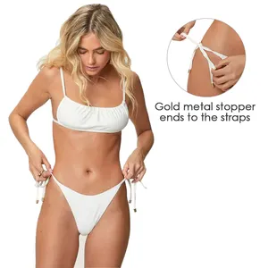 Manufacturer Wholesale City White Square Bikini Sets String Adjust Bandeau Shirred Top Swimwear Designer Sexy Swim Wear Bikini