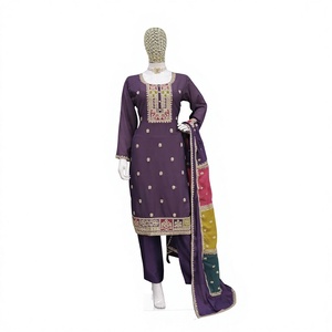 Women s <b>PURPLE</b> Cotton Ankle Length Traditional Ethnic <b>Dress</b> With Embroidery Regular Fit Casual Wear India Pakistan Style - Product Image 1