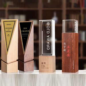 Wholesale Crystal Glass <b>Plaque</b> With Wood Base Customized <b>Engraving</b> Trophy - Product Image 4