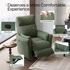 360 स्विवेल समायोज्य रेक्लियर चेयर आधुनिक कॉर्डरॉय ग्लाइडर के साथ 2 उच्च बैक वयस्क अवकाश ठोस लकड़ी के तकिए के साथ लिविंग रूम के लिए - Product Image 5
