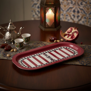 160x350 mm Rectangular Metal Tray <b>Nutcracker</b> Elegant Striped Pattern with Checkered Border Mother Pearl Serving Tray Arab Style - Product Image 3