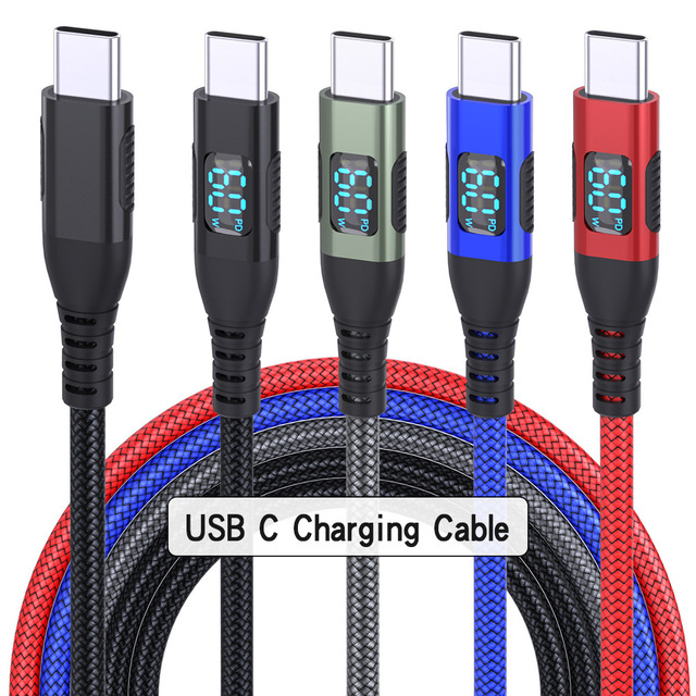 JILIAN 60W Type-C Nylon Braided Fast Charging Digital Display 3A USB Cable 1M/2M/3M for Mobile Phone