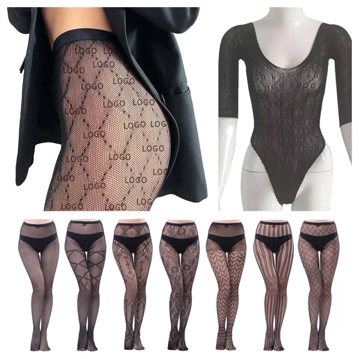 Customize Brand Logo gg Fishnet Luxury Stockings Lady Letter Printed Mesh ff Tights Black Hollow Pantyhose Body Stocking