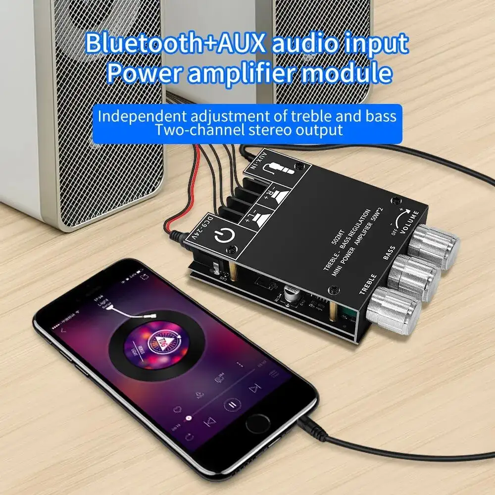 ZK-502MT Bluetooth 5.0 papan penguat Subwoofer 2.0 saluran daya tinggi Audio Stereo papan Amplifier 2X50W Bass AMP