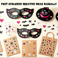 Autocollants d'art pour ongles d'Halloween personnalisés OEM ODM, non toxiques, motifs gothiques rose et noir, paillettes, cœur, croix, étoile, papillon, toile d'araignée, chauve-souris