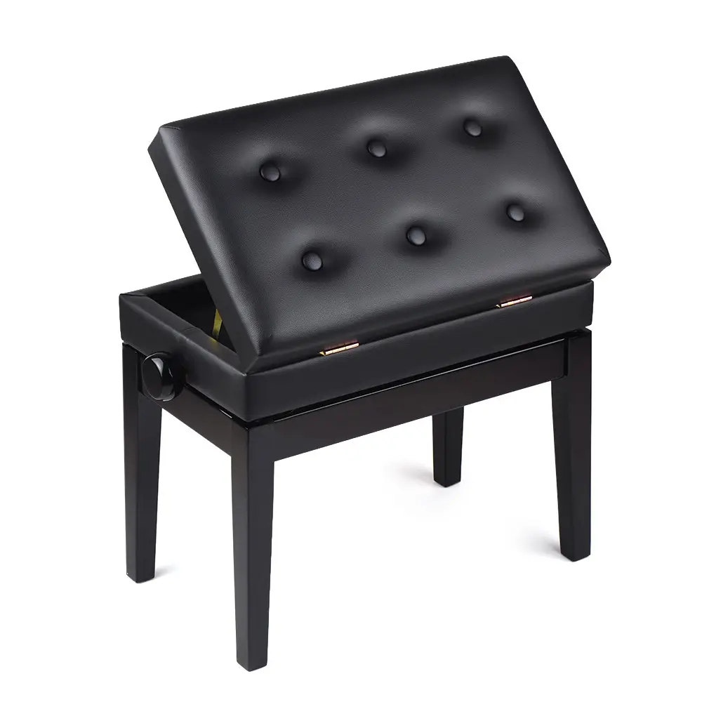 Taburete de madera ajustable para Piano, cojín suave acolchado con almacenamiento de música de hoja, color negro