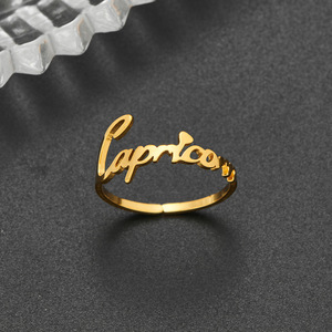 Anillo de Acero Inoxidable Ajustable con Baño de Oro de 18K y PVD Plateado, Resistente al Agua, con Signo del Zodíaco, para Mujer, Venta al Por Mayor - Product Image 3
