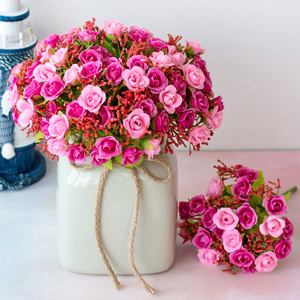 Rosa Artificiale con 21 Teste e 7 Rami, Fiore di Seta per Matrimoni, Vendita all'Ingrosso - Product Image 1