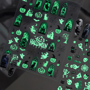 Halloween Glow Nail Stickers 3D Flashy Spooky <b>Witch</b> Stained Glass Nail Art <b>Decorations</b> New Style Manicure Accessories Wholesale - Product Image 5